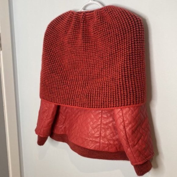 Giorgio Rotti Women Red Knit Scarf Collar Soft Leather Lined Jacket Size Large - Picture 8 of 16